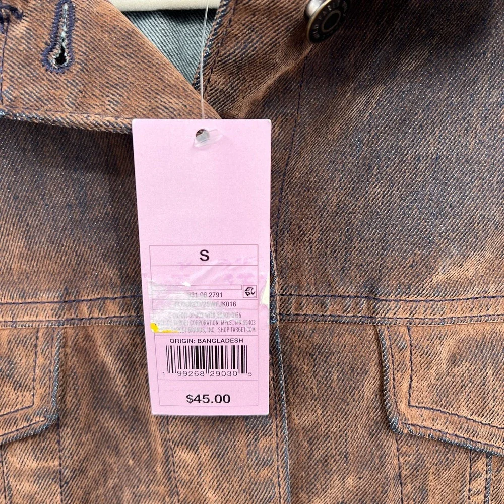 NEW Wild Fable flocked brown denim trucker jacket boho retro indie sleaze grunge